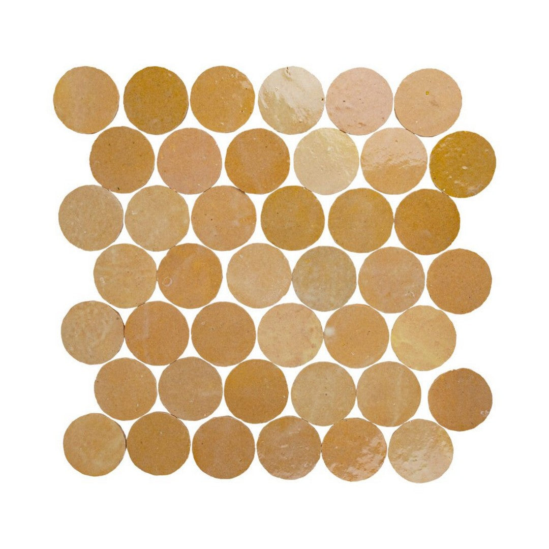 Lungarno Zellige Bespoke 12.80" x 12.20" Glossy Terracotta 2" Circles Mosaic
