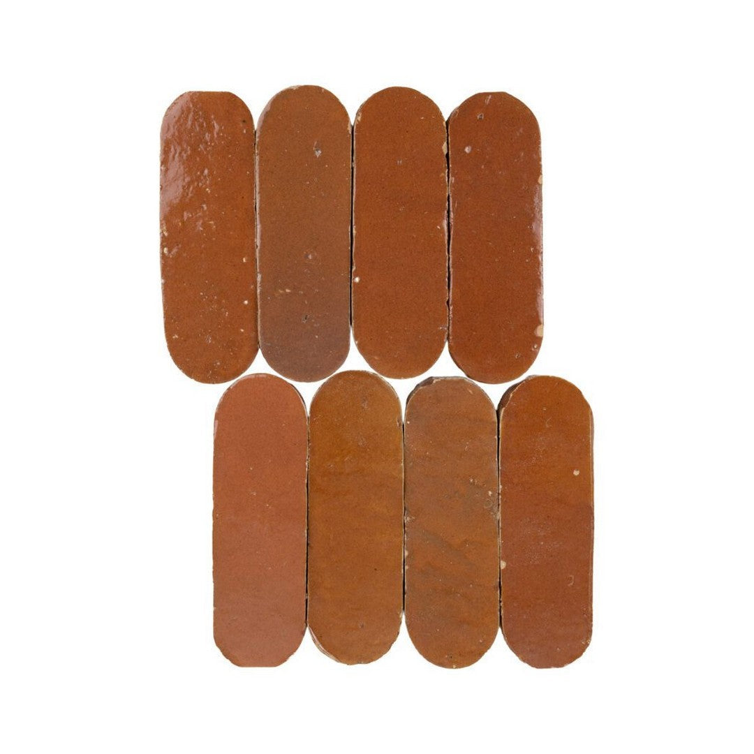 Lungarno Zellige Bespoke 2" x 6" Pressed Glossy Terracotta Oval Wall Tile