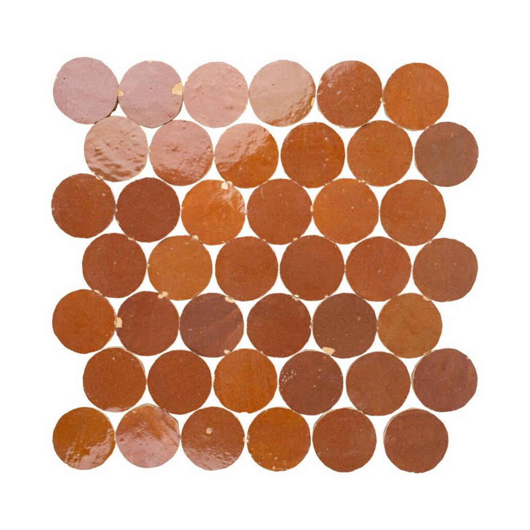 Lungarno Zellige Bespoke 12.80" x 12.20" Glossy Terracotta 2" Circles Mosaic