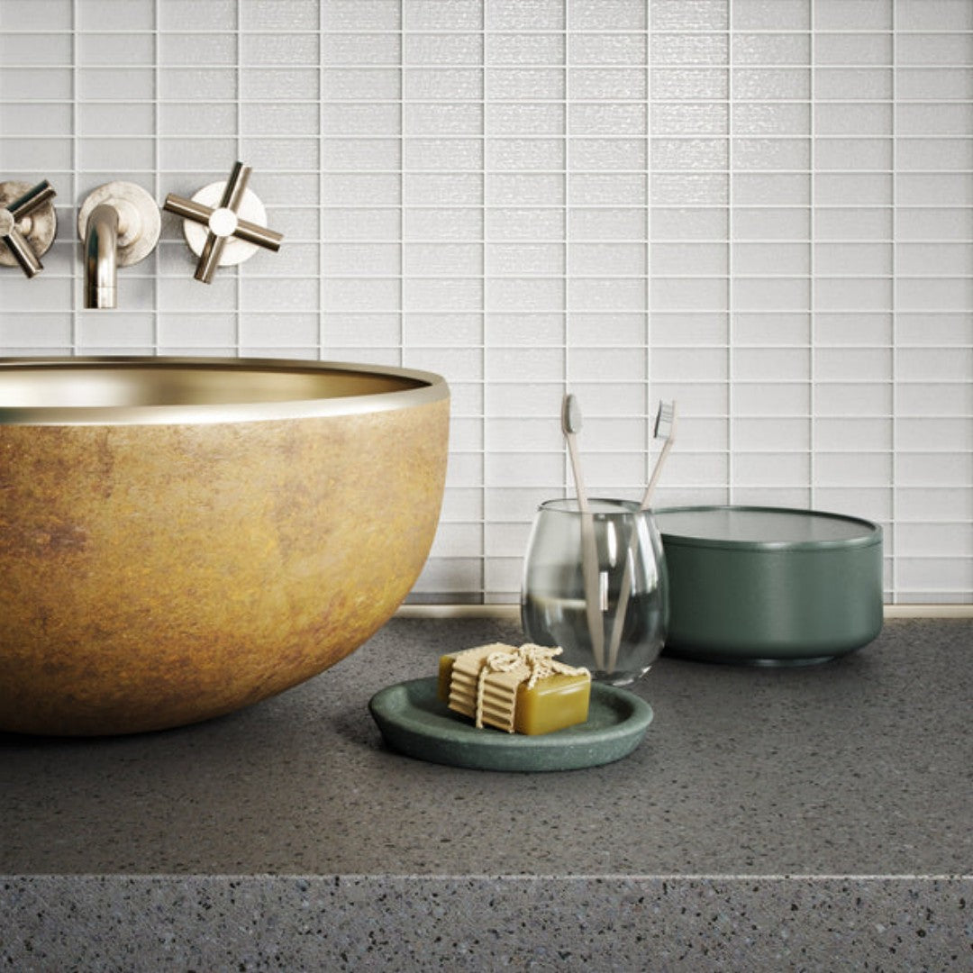 Island Stone-Cascade-12-x-12-Gloss-Textured-Glass-1x2-Straight-Stack-Mosaic-Pure-Silk