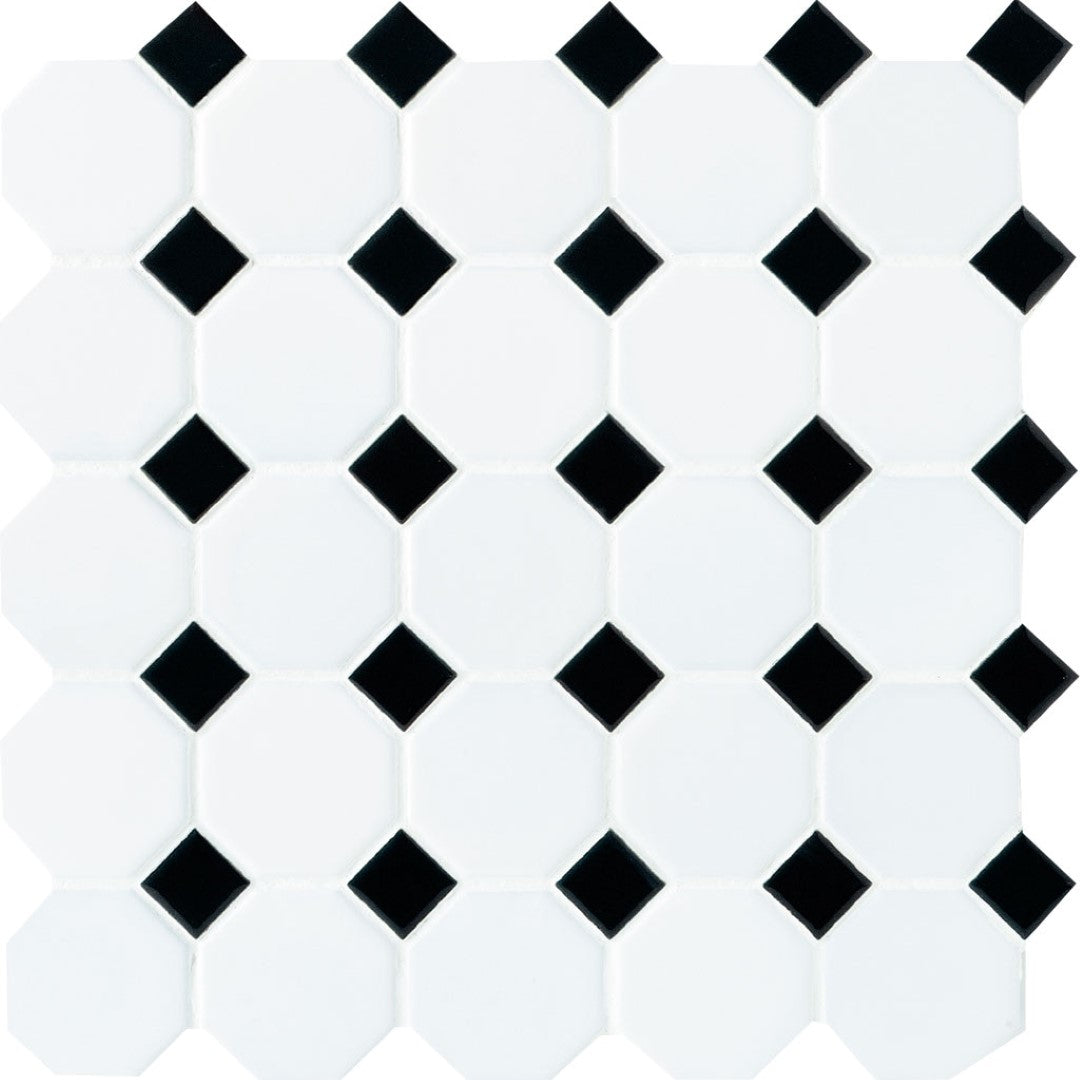 Daltile Octagon & Dot 12" x 12" Black Dot Mosaic
