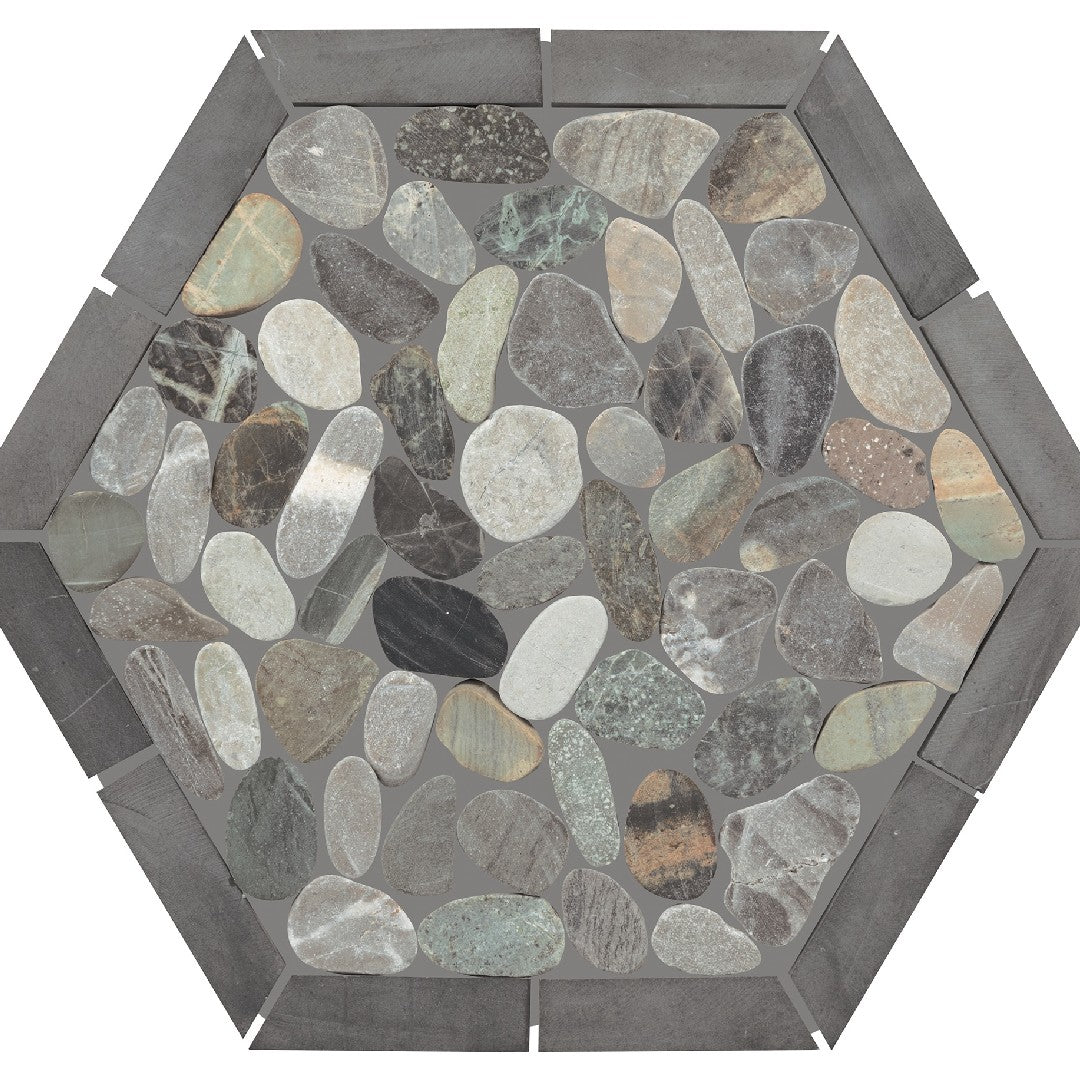 Daltile Pebble Oasis 10" x 12" Tumbled Natural Stone Framed Hex Pebble Mosaic