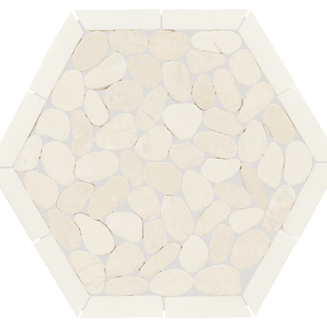 Daltile Pebble Oasis 10" x 12" Tumbled Natural Stone Framed Hex Pebble Mosaic