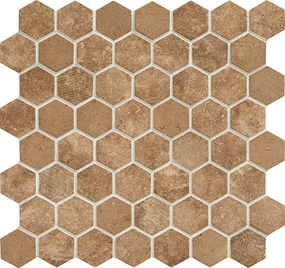 Daltile-Vintage-Hex-12-x-12-Matte-Glass-1.5-Hexagon-Mosaic-Retic-Umber